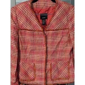 Doncaster Collection Pink Plaid Tweed Jacket Fringed‎ Career